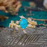Nature-Inspired Branch 6 prong Oval-Cut Turquoise Engagement Ring